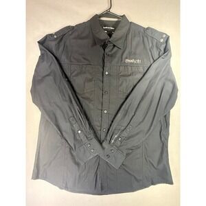 Ecko Unltd Mens Black Long Sleeve Button Up Military Utility Shirt 2XL